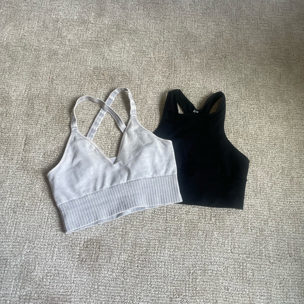 Free People Black and Gray Activewear Tops